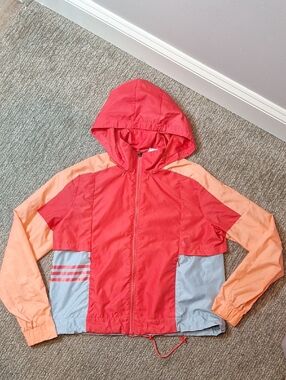 Adidas Coral & Peach Colorblock Hooded Vintage Windbreaker